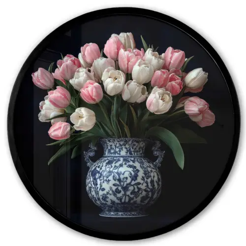 Bloemen - Roze - Tulpen - Vaas Fotolijst rond zonder passe partout klein -3d