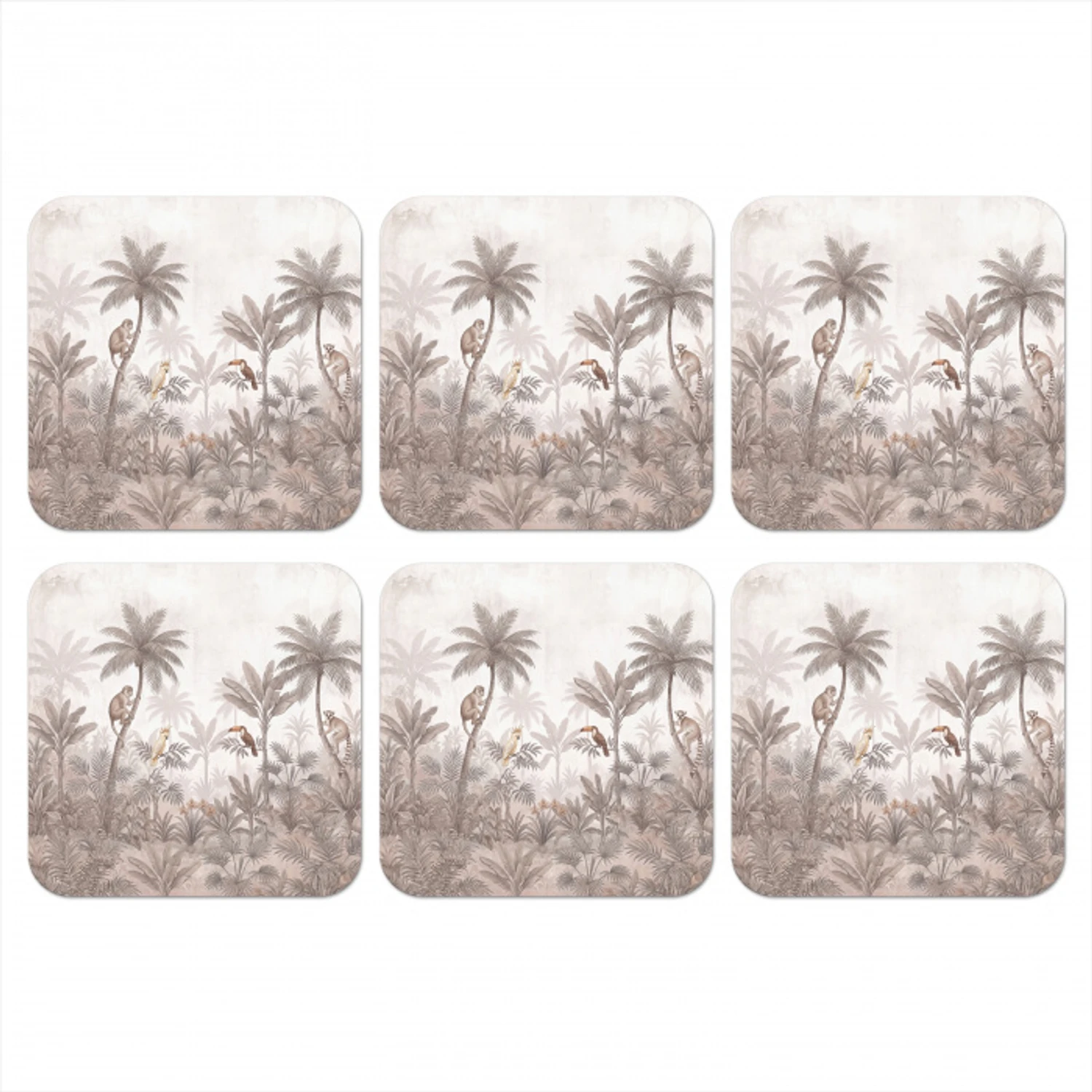 Jungle - Dieren - Palmbomen onderzetter kurk middel -3d