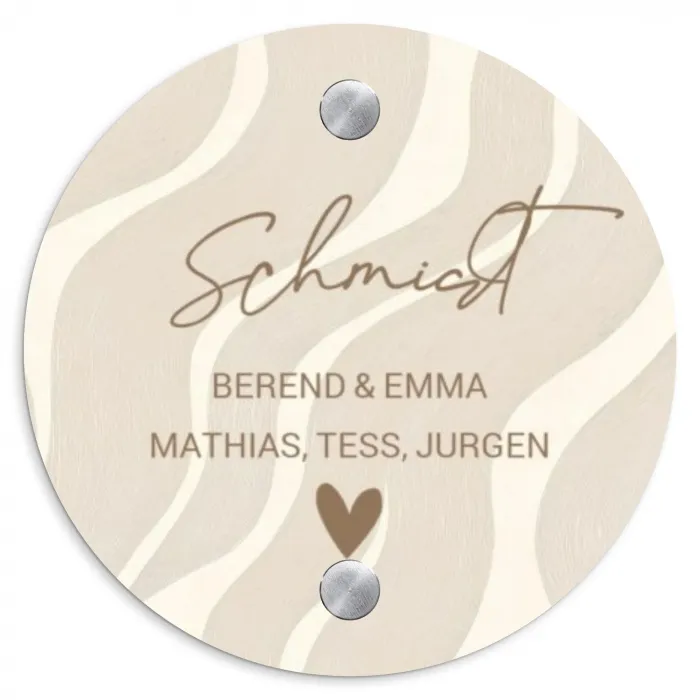 Beige golven - Sierlijk Naambord Rond klein -3d
