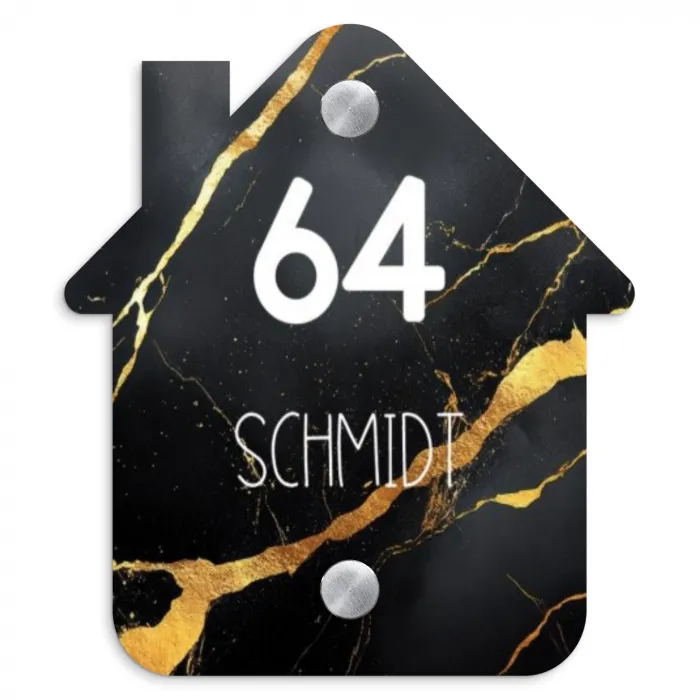 Goud zwart marmer - Modern Naambord Huisje klein -3d
