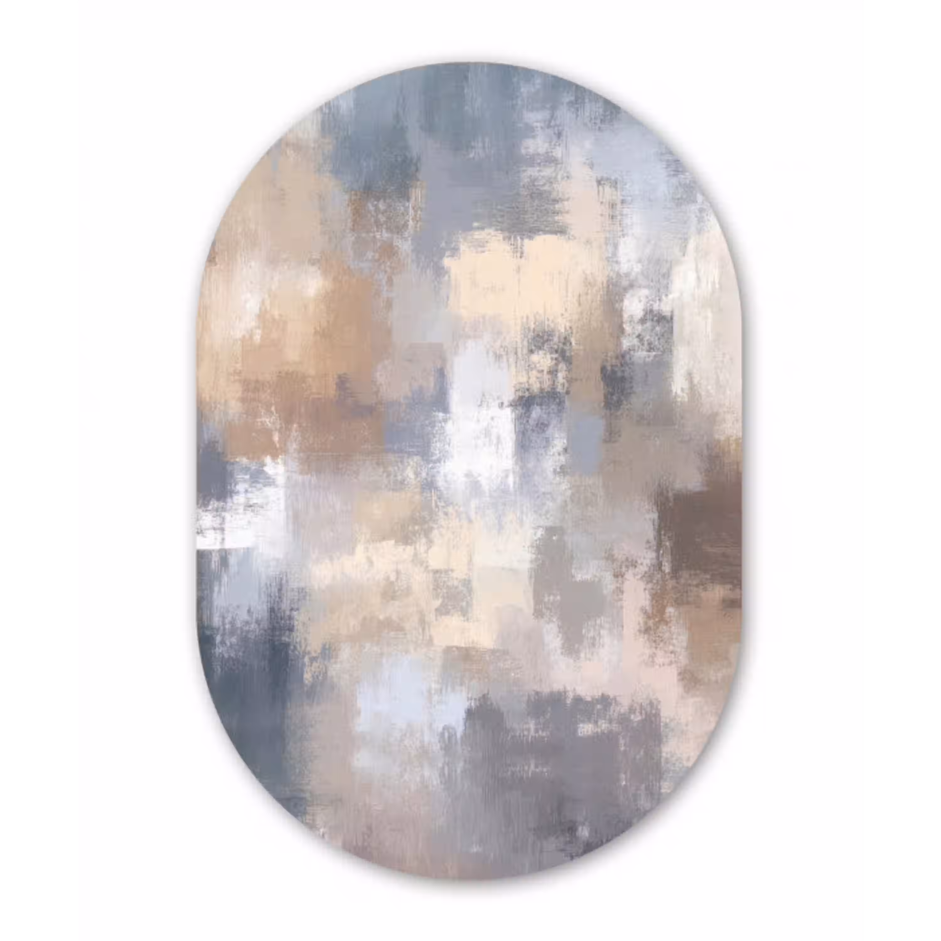 Penseelstreken - Schilderij - Beige Wandcirkel Ovaal Aluminium middel -3d