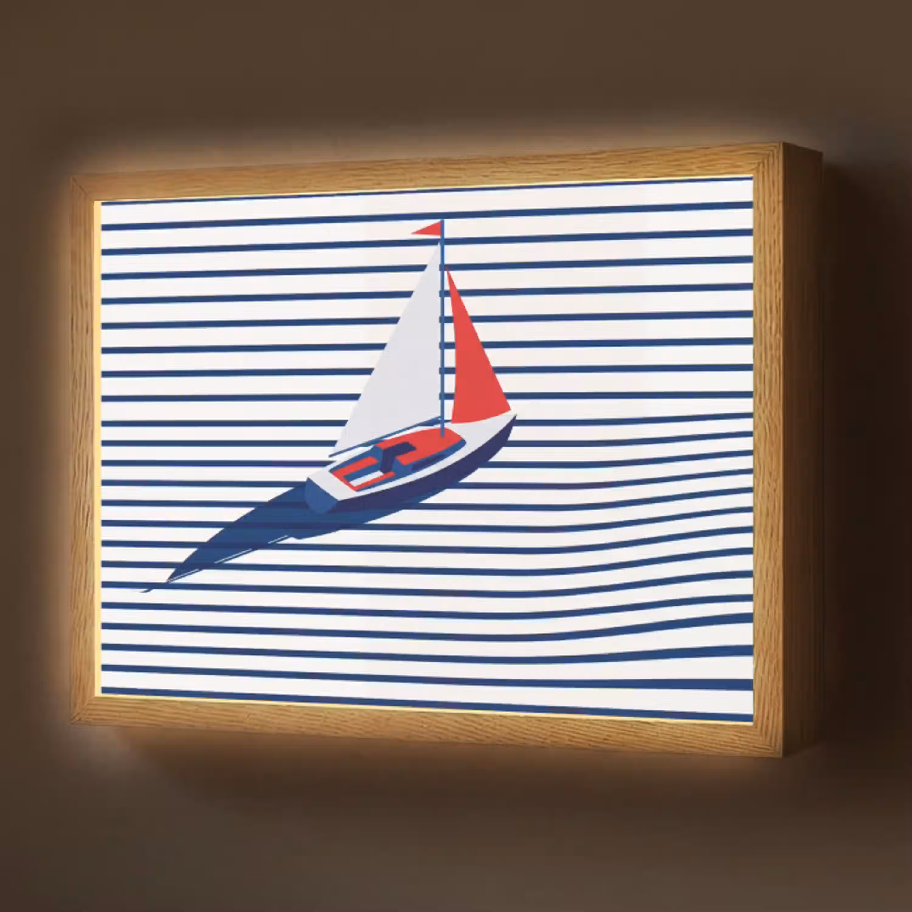 Boot - Water - Abstract - Blauw Light Box met batterij (Wandlamp) middel -z3d_website