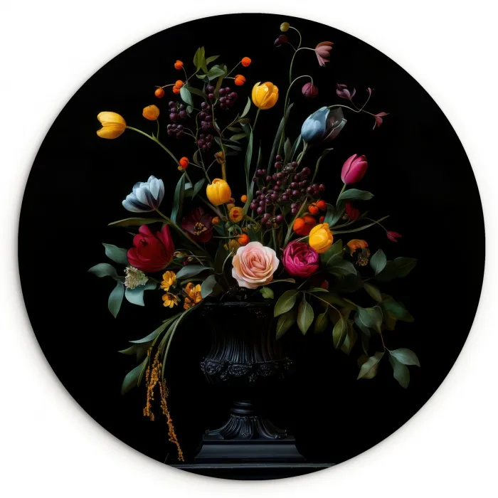 Klassiek - Vaas - Boeket - Bloemen Wandcirkel plexiglas klein -3d