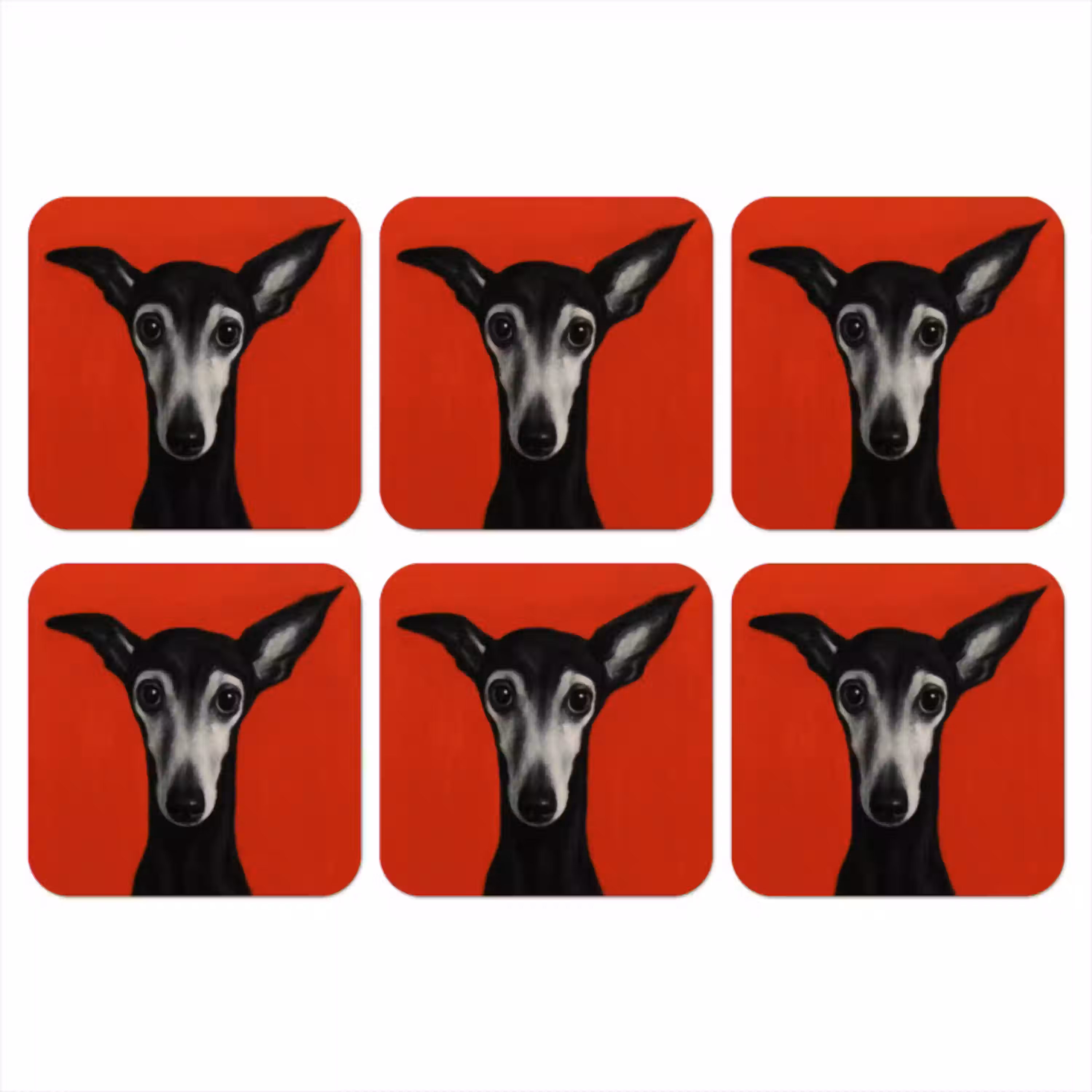 Windhond - Minimalistisch - Rood onderzetter kurk middel -3d