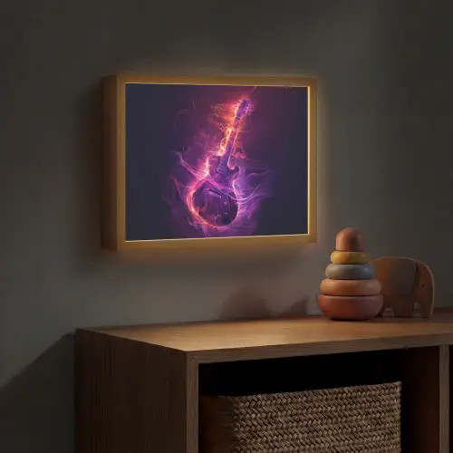 Gitaar - Muziek - Rook - Paars Light Box met batterij (Wandlamp kind) middel -sfeer5_kind