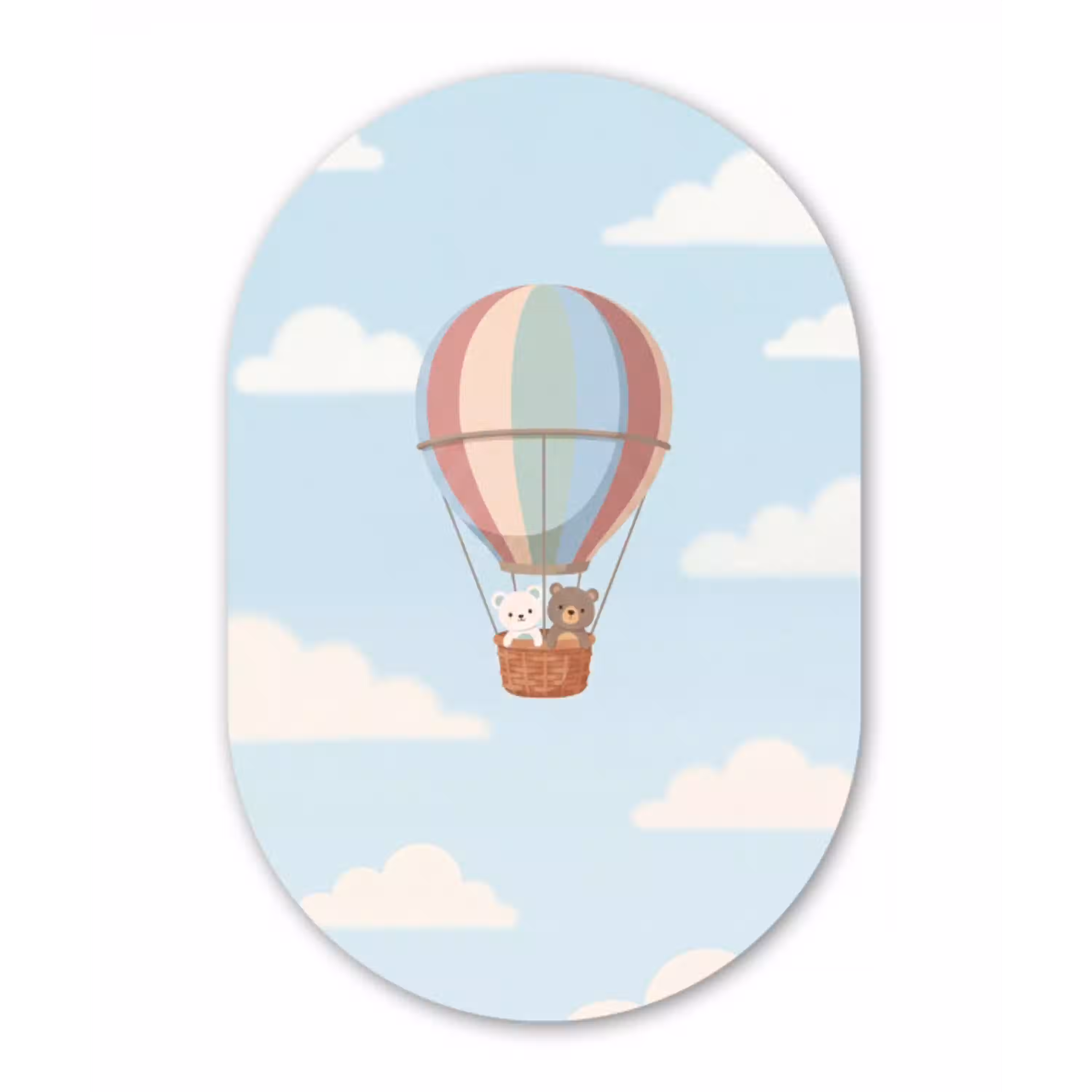 Luchtballon - Beren - Pastel Wandcirkel Ovaal Aluminium middel -3d