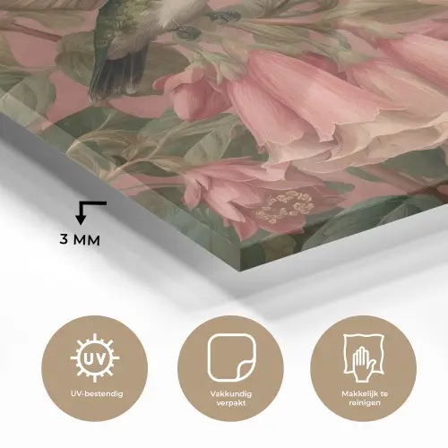 Kolibries - Bloemen - Groen - Roze plexiglas 5mm klein -sfeer2