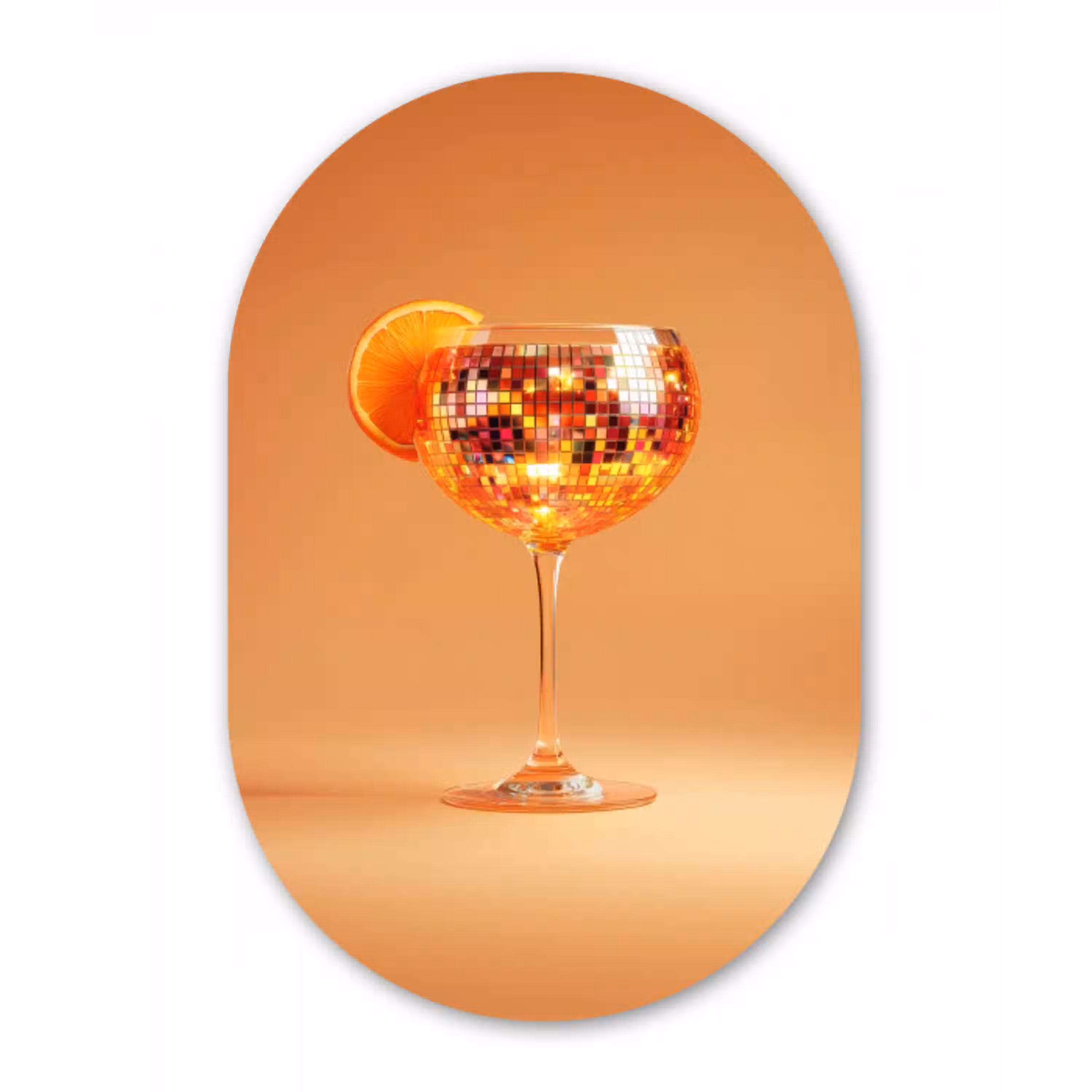 Drank - Oranje - Glitter - Disco Wandcirkel Ovaal Glas middel -3d