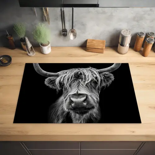 Schotse Hooglander - Horens - Zwart - Wit - Koe - Wild - Dieren Inductie beschermer vinyl 3mm klein -sfeer5