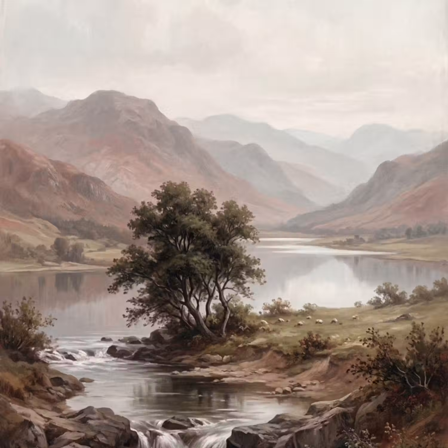 Behang - Berglandschap - Meer - Bergen - Vallei - Klassiek