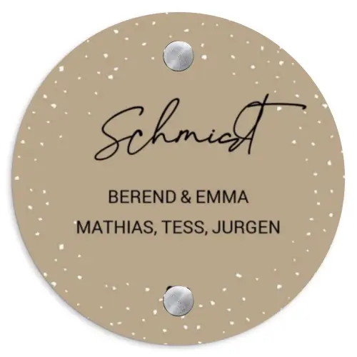 Beige met stippen - Sierlijk Naambord Rond klein -3d
