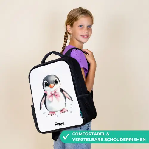 Pinguïn met roze strik en ijsdruppels Rugzak - Zwart middel -sfeer6_NL