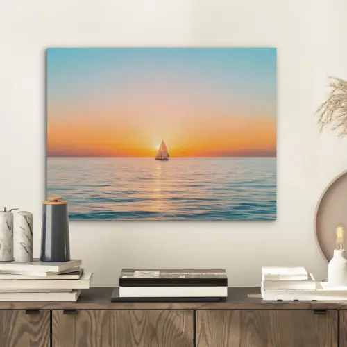 Zee - Zeilboot - Zonsondergang PET vilt klein -sfeer1