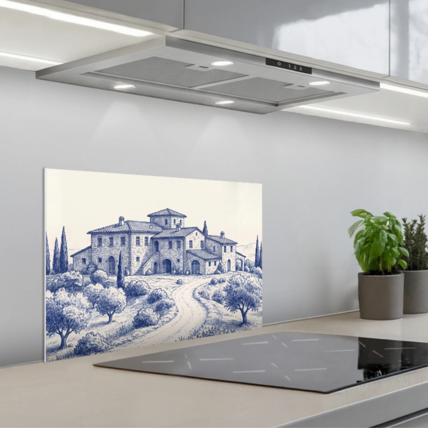 Rustiek - Landgoed - Blauw keuken achterwand spatscherm klein -3d_schuin