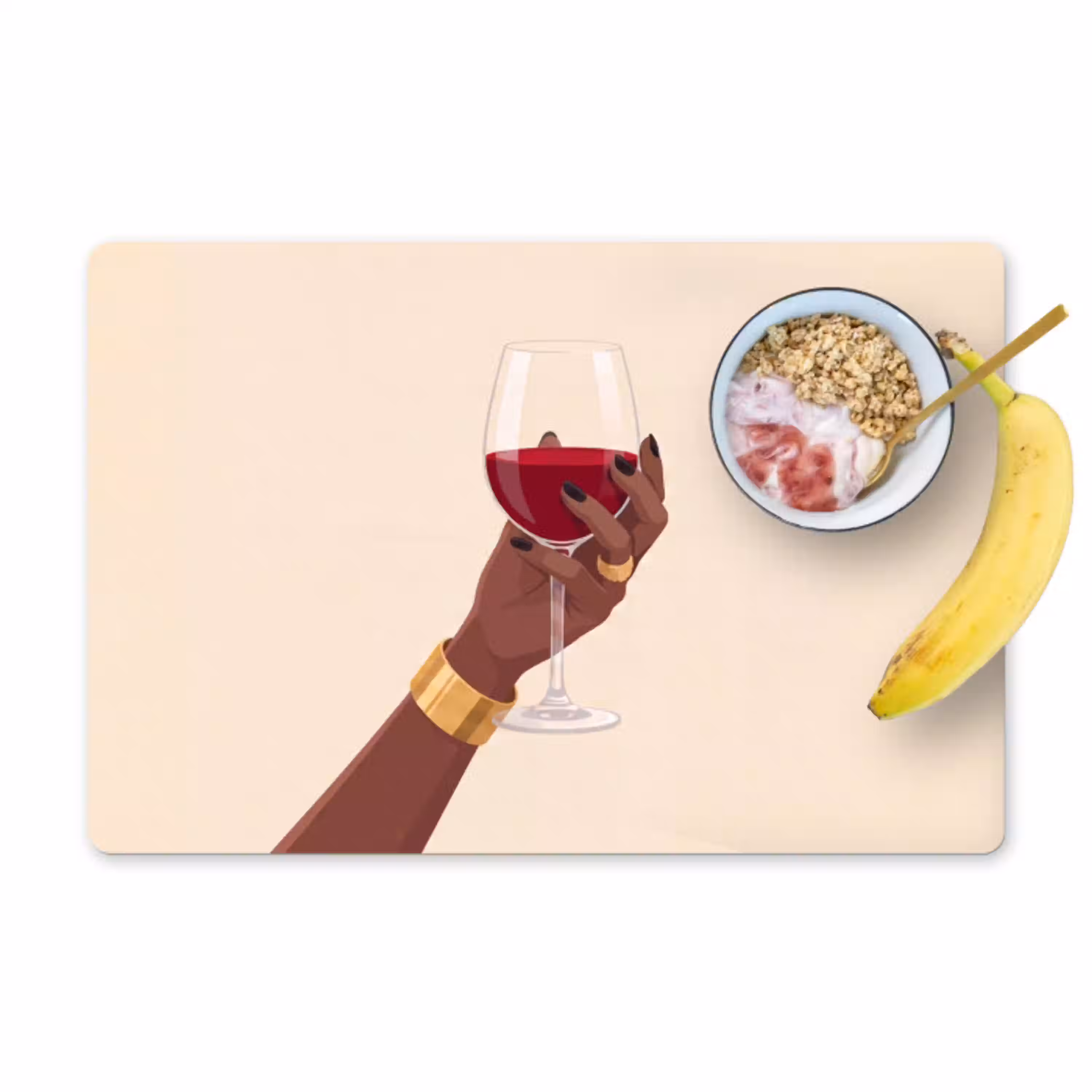 Vrouw - Wijn - Glas - Illustratie - Rood Placemat vinyl groot -zzzproduct_Kitchenyeah-website