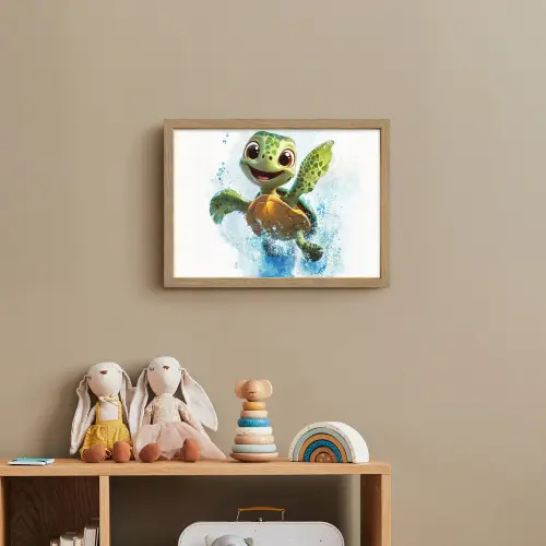 Schildpad - Cartoon - Water - Groen Light Box met batterij (Wandlamp kind) middel -sfeer2_kind