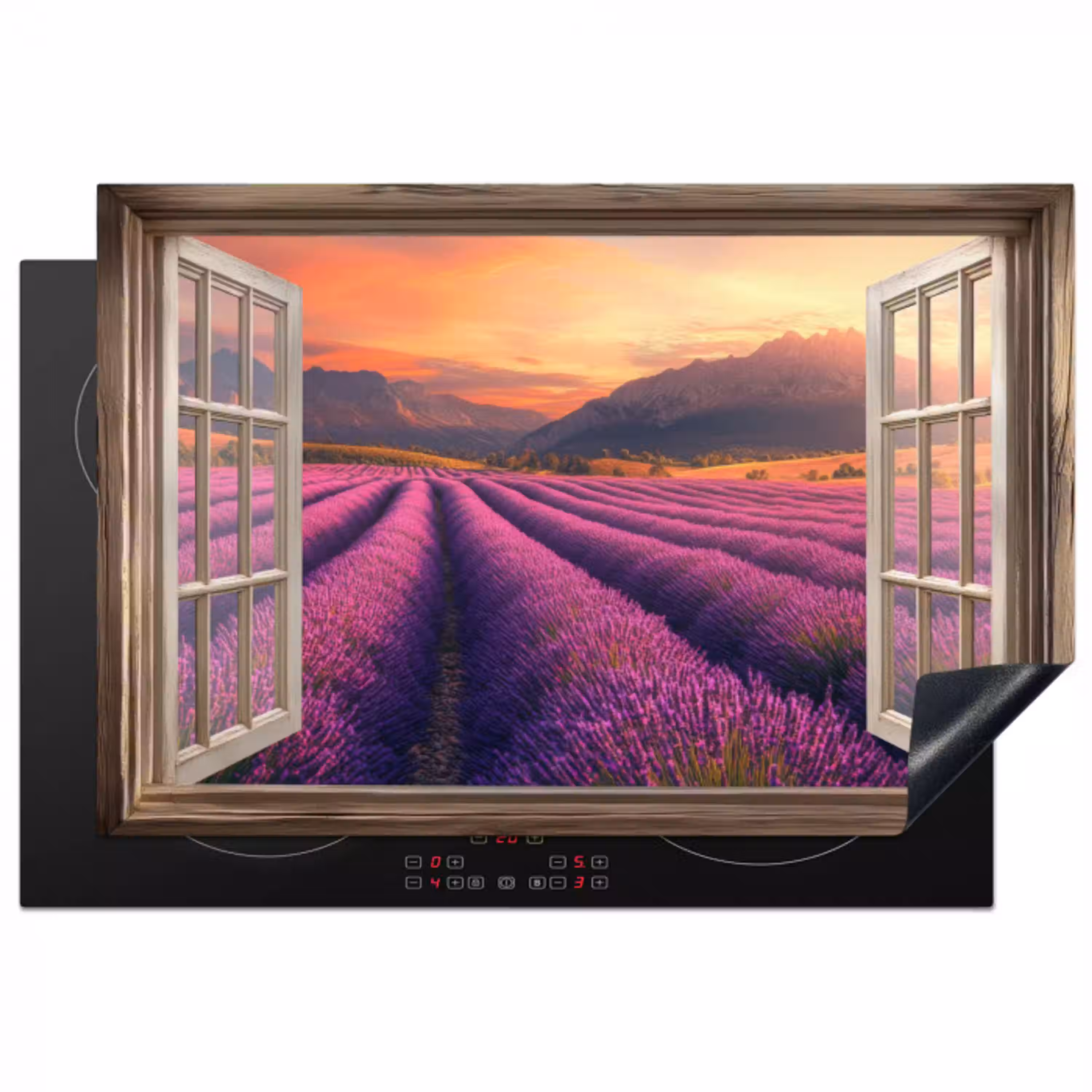 Doorkijk - Lavendel - Landschap - Bloemen - Paars Inductie beschermer vinyl 3mm klein -3d