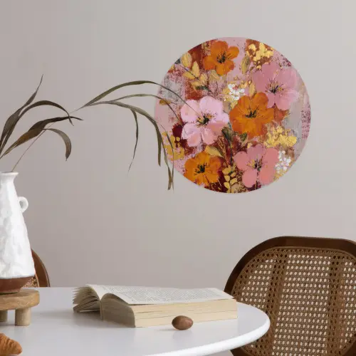 Schilderij - Bloemen - Rustiek - Roze Wandcirkel behangsticker klein -sfeer3