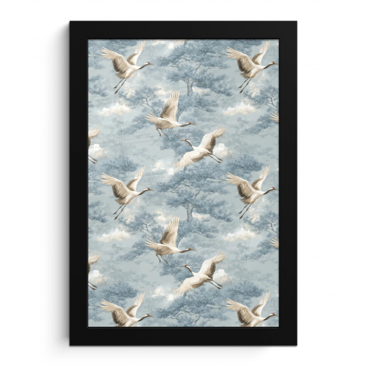 Wolken - Kraanvogels - Blauw fotolijst zwart zonder passe partout klein 224 -3d