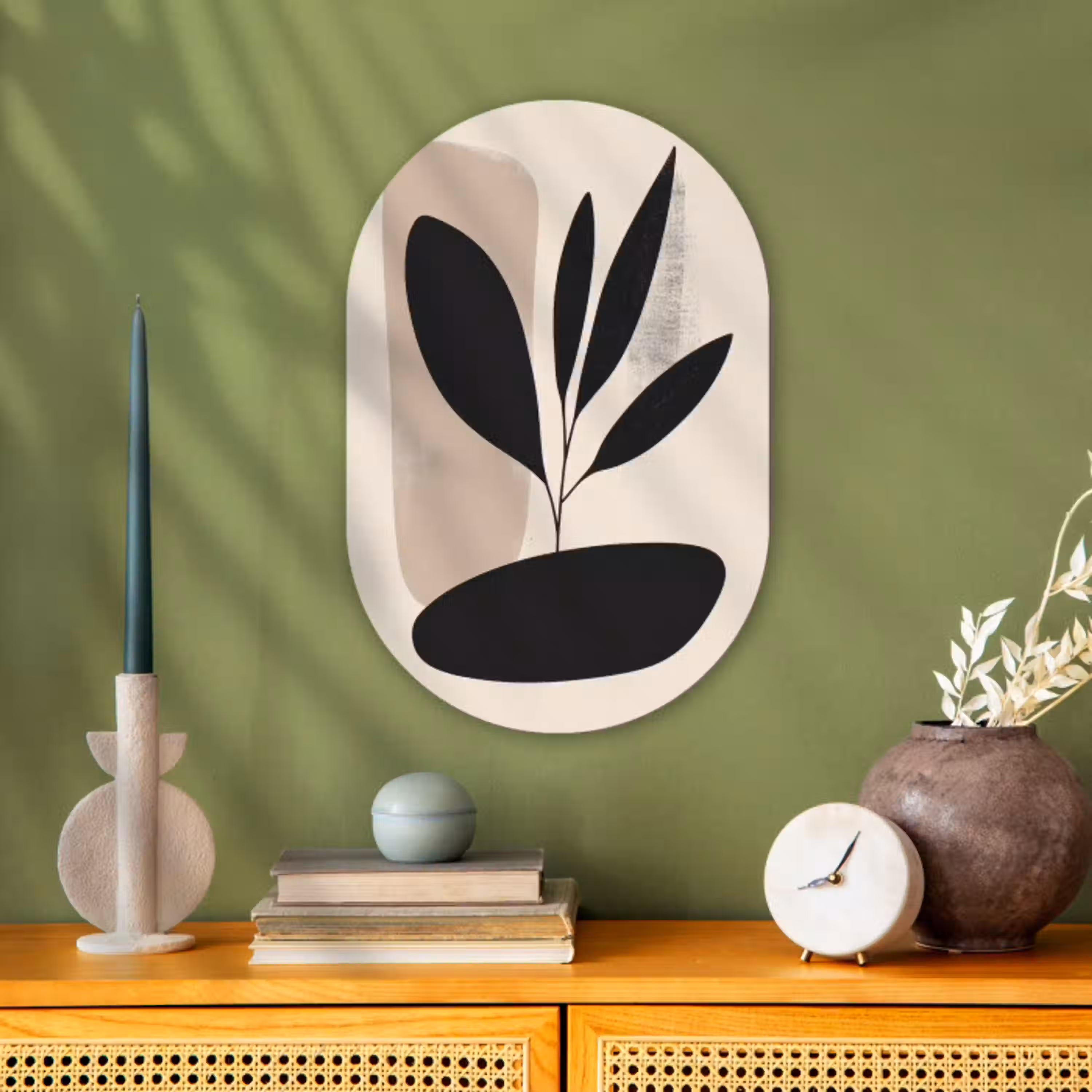Plant - Beige - Japandi Wandcirkel Ovaal Forex klein -sfeer2