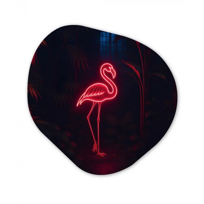 Flamingo - Roze - Neon - Licht Wandcirkel Organisch Aluminium middel -3d