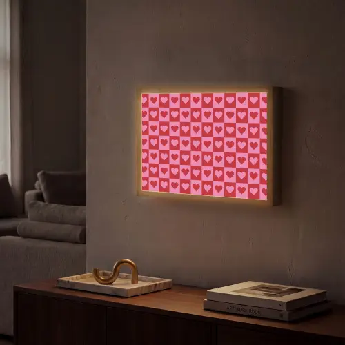 Rood - Roze - Schaakbord - Valentijn Light Box met batterij (Wandlamp) middel -sfeer1