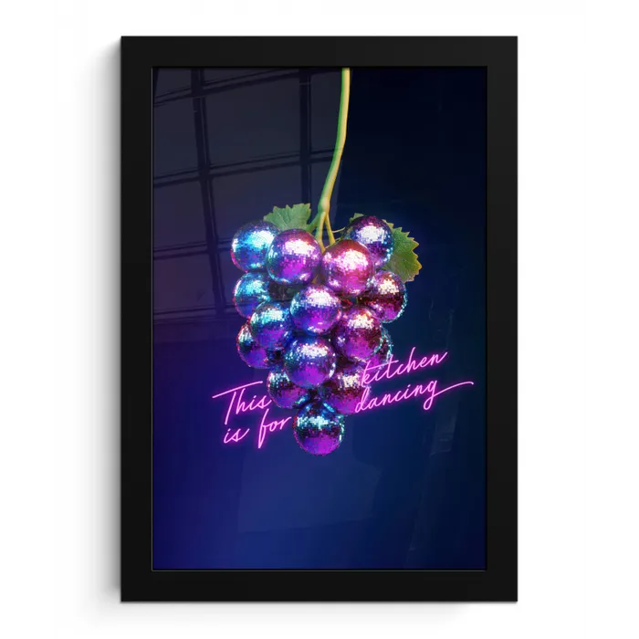 Quote - Neon - Disco - Druiven fotolijst zwart zonder passe partout klein -3d