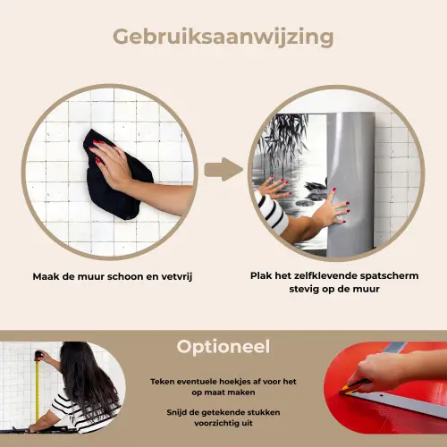 Eenden - Waterlelies - Riet - Zwart keuken achterwand spatscherm klein -gebruiksaanwijzing_NL