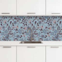 Patroon - Bloem - Grijs - Blauw keuken achterwand 2 middel 871 -3d