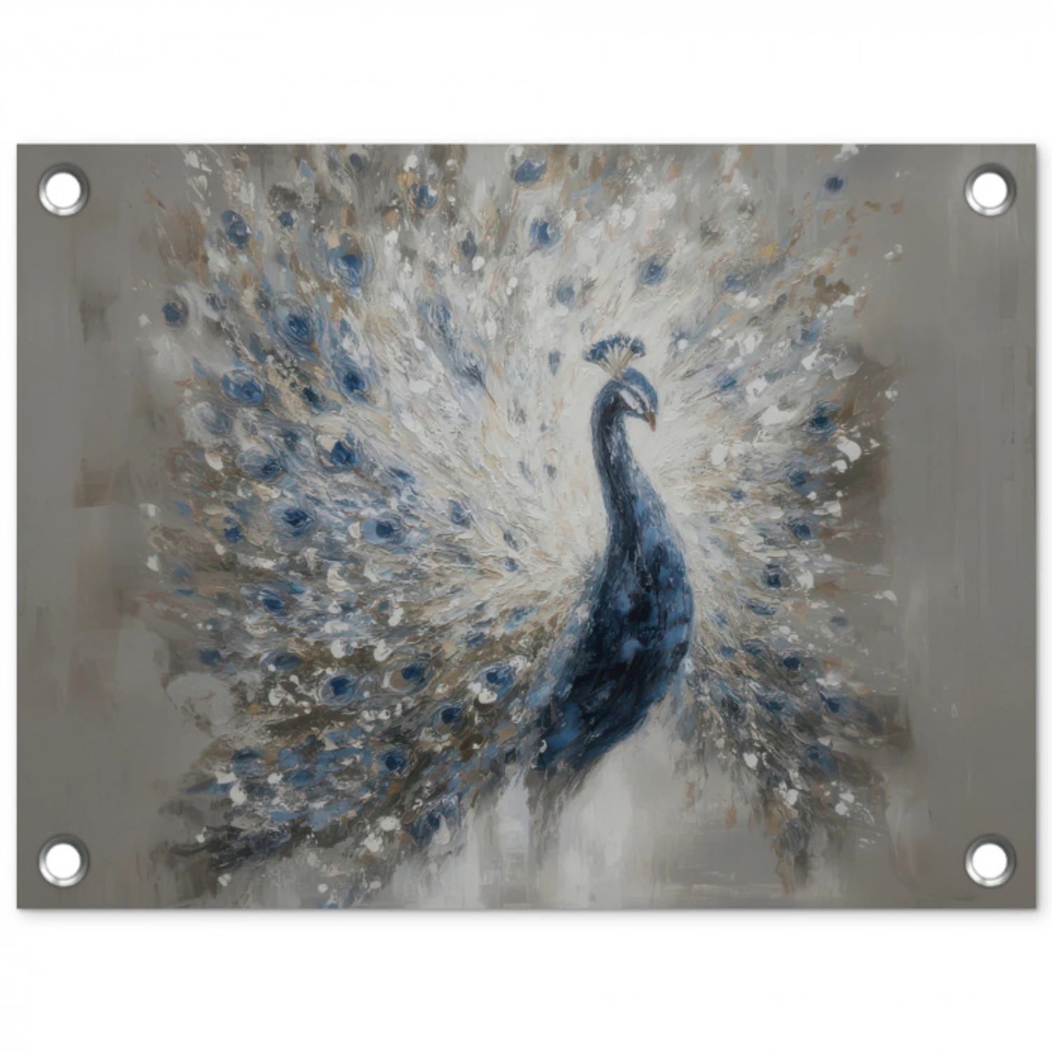 Pauw - Veren - Verf - Blauw tuinposter los doek klein -3d