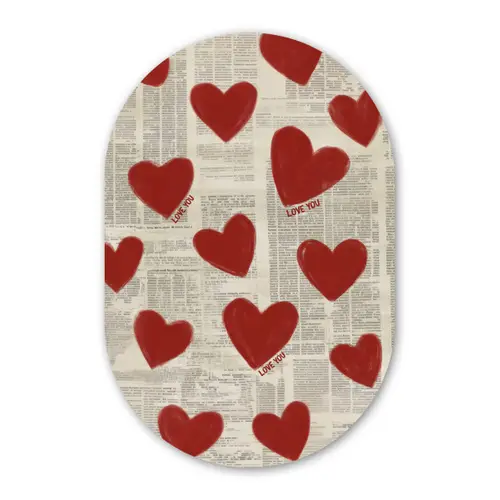 Hartjes - Krant - Loveyou Wandcirkel Ovaal Glas middel -3d