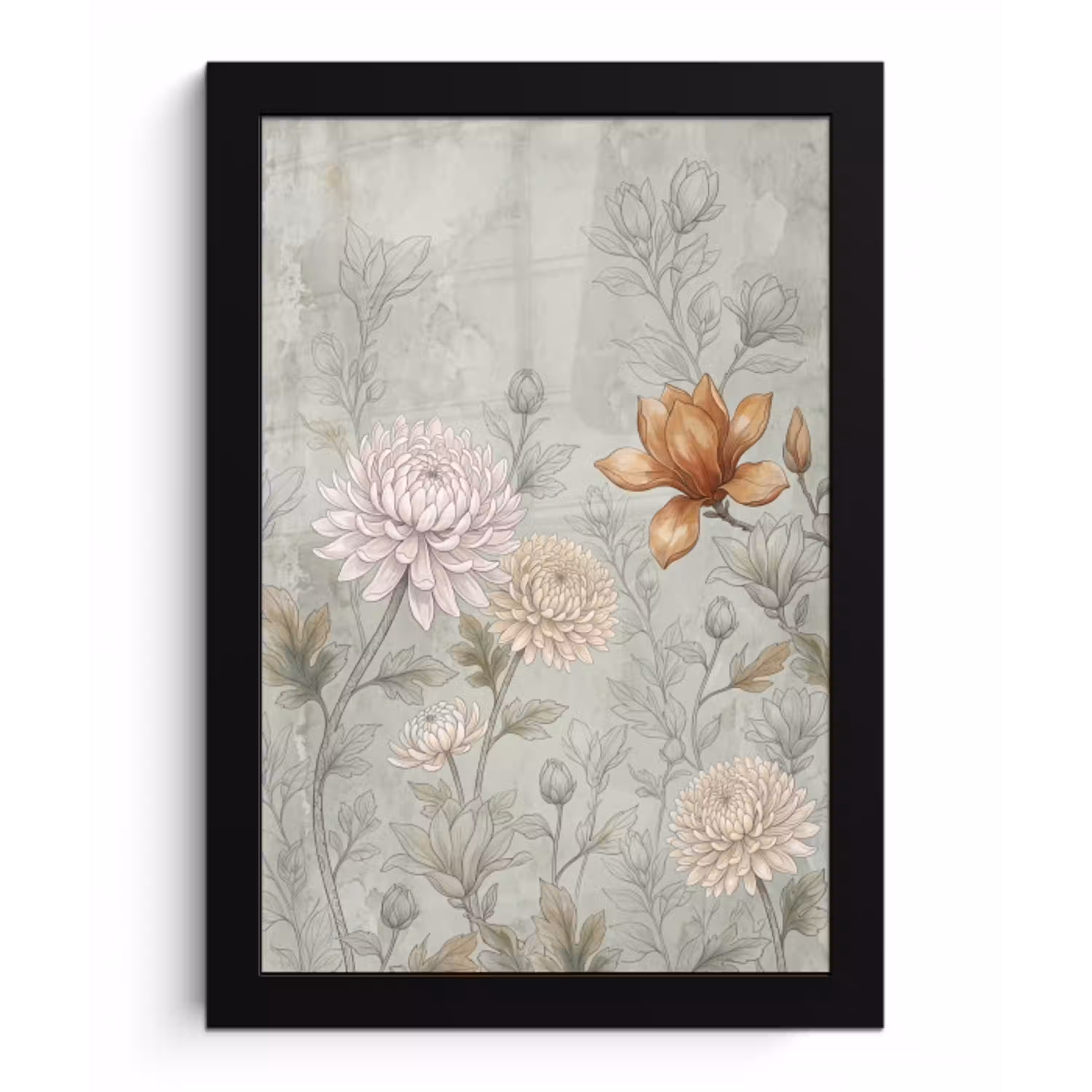 Illustratie - Bloemen - Groen fotolijst zwart zonder passe partout klein -3d