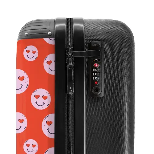 Patronen - Patroon van blije emoji's op rode achtergrond NBS - Handbagage koffer - Kinderen Unisex middel -slot