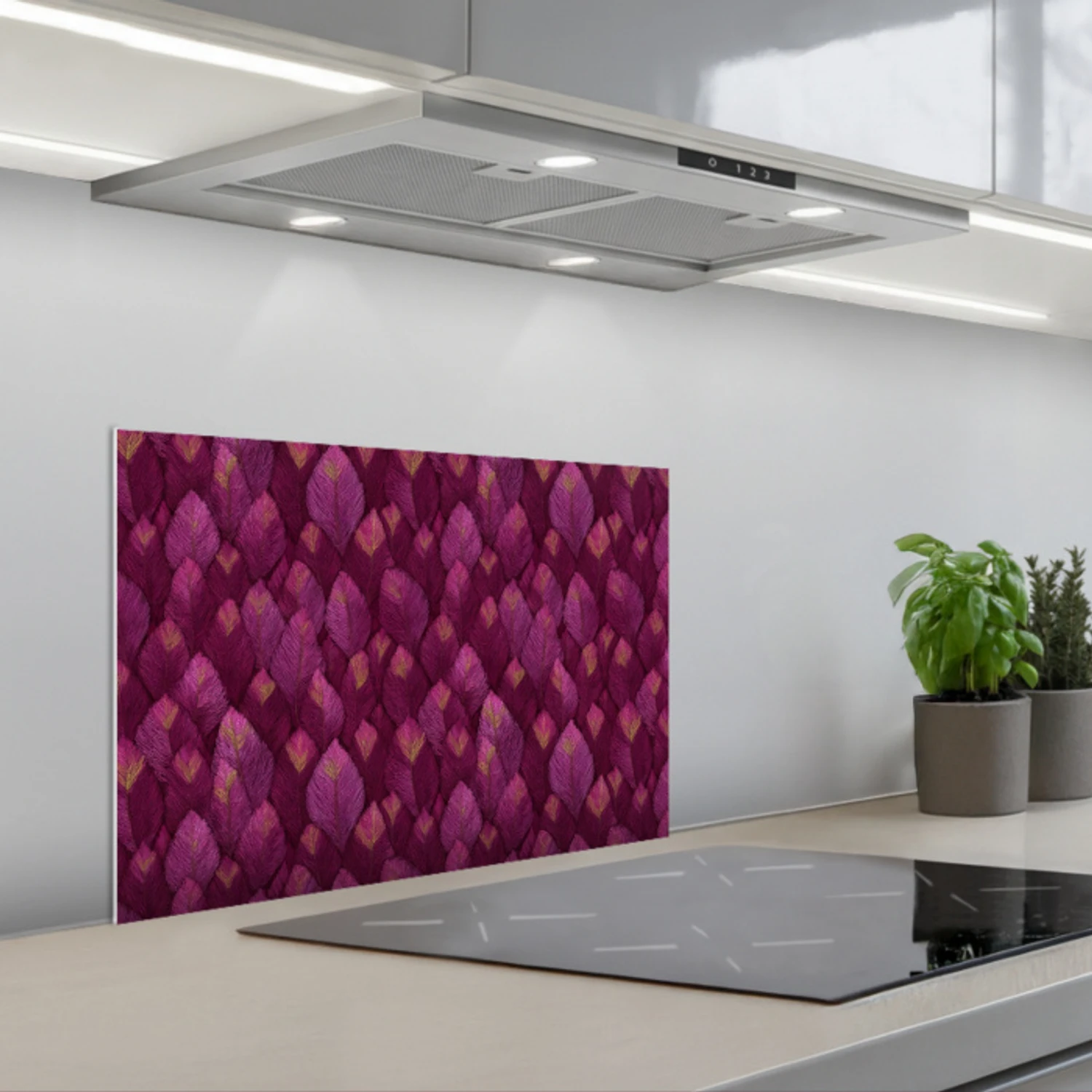 Bladeren - Patroon - Burgundy keuken achterwand spatscherm klein 900 -3d_schuin