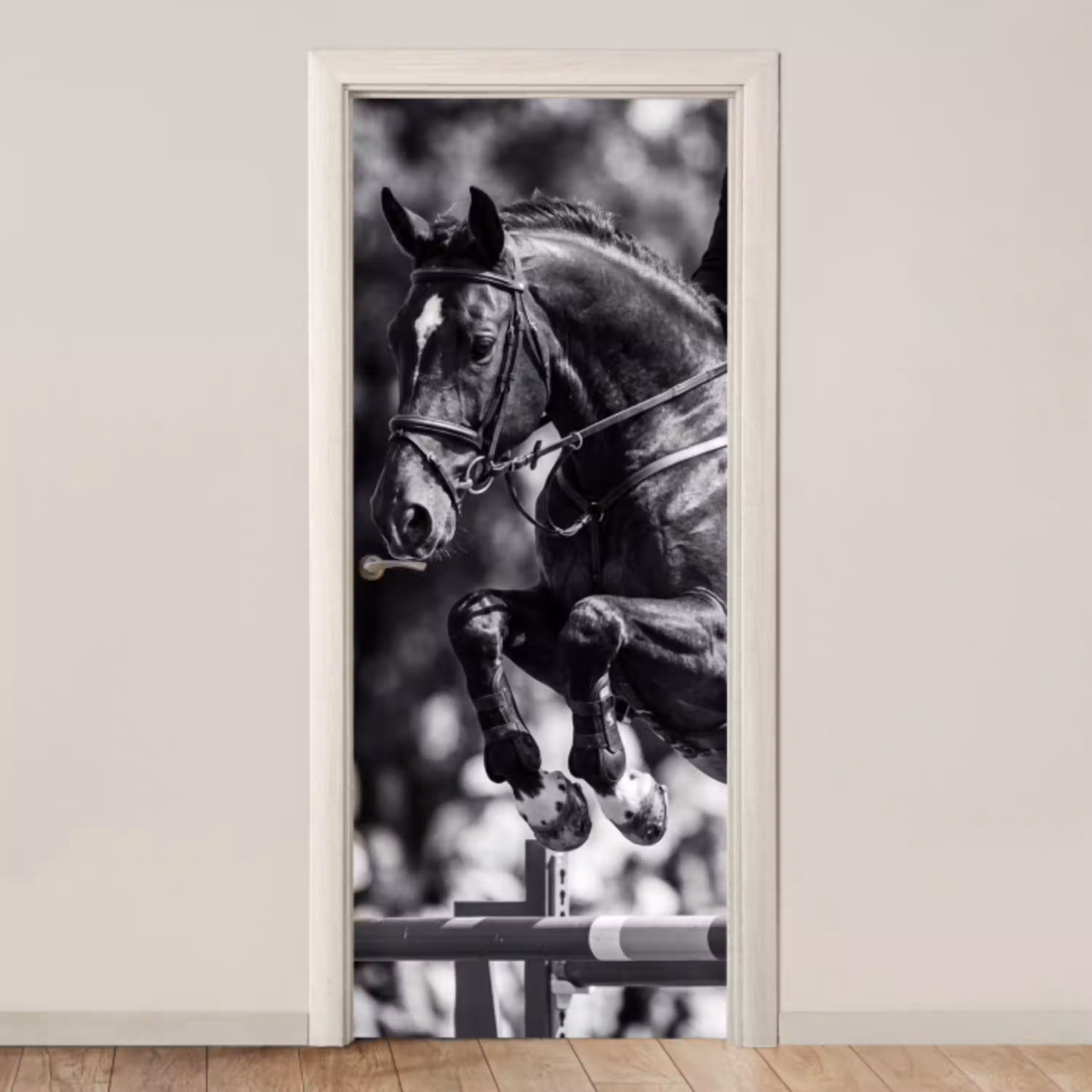 Springen - Paard - Zwart - Wit deurposter klein -3d_beige