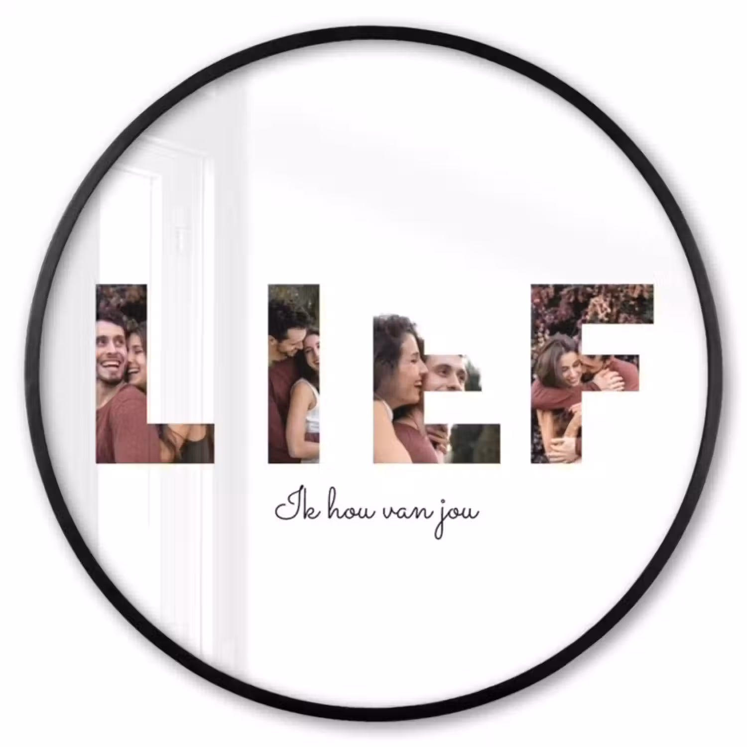 Gepersonaliseerde ronde fotolijst - Lief - Lettercollage