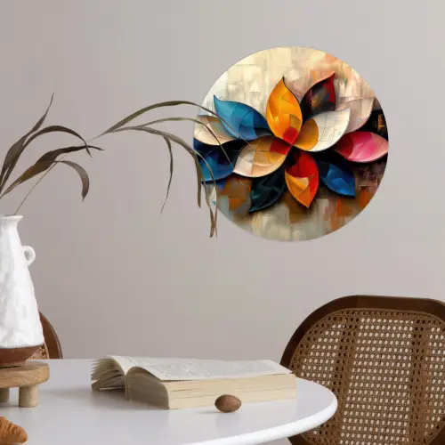 Bloem - Abstract - Kleurrijk - Bladeren Wandcirkel behangsticker klein -sfeer3