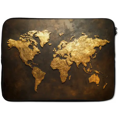 Wereldkaart - Goud - Roest laptophoes neopreen klein -zkaufland3dotto
