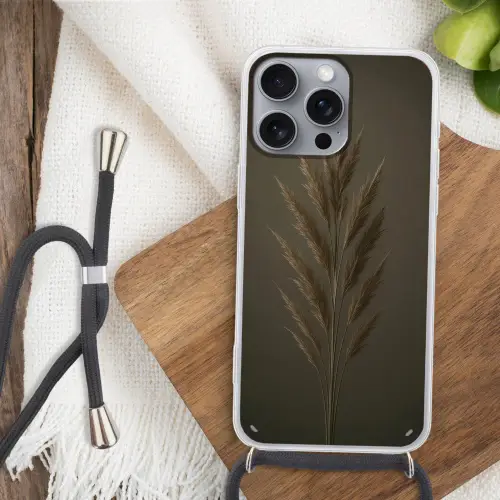 Tak - Pluimgras - Donkerbruin Hoesje iPhone 16 Pro Max met koord klein -sfeer4