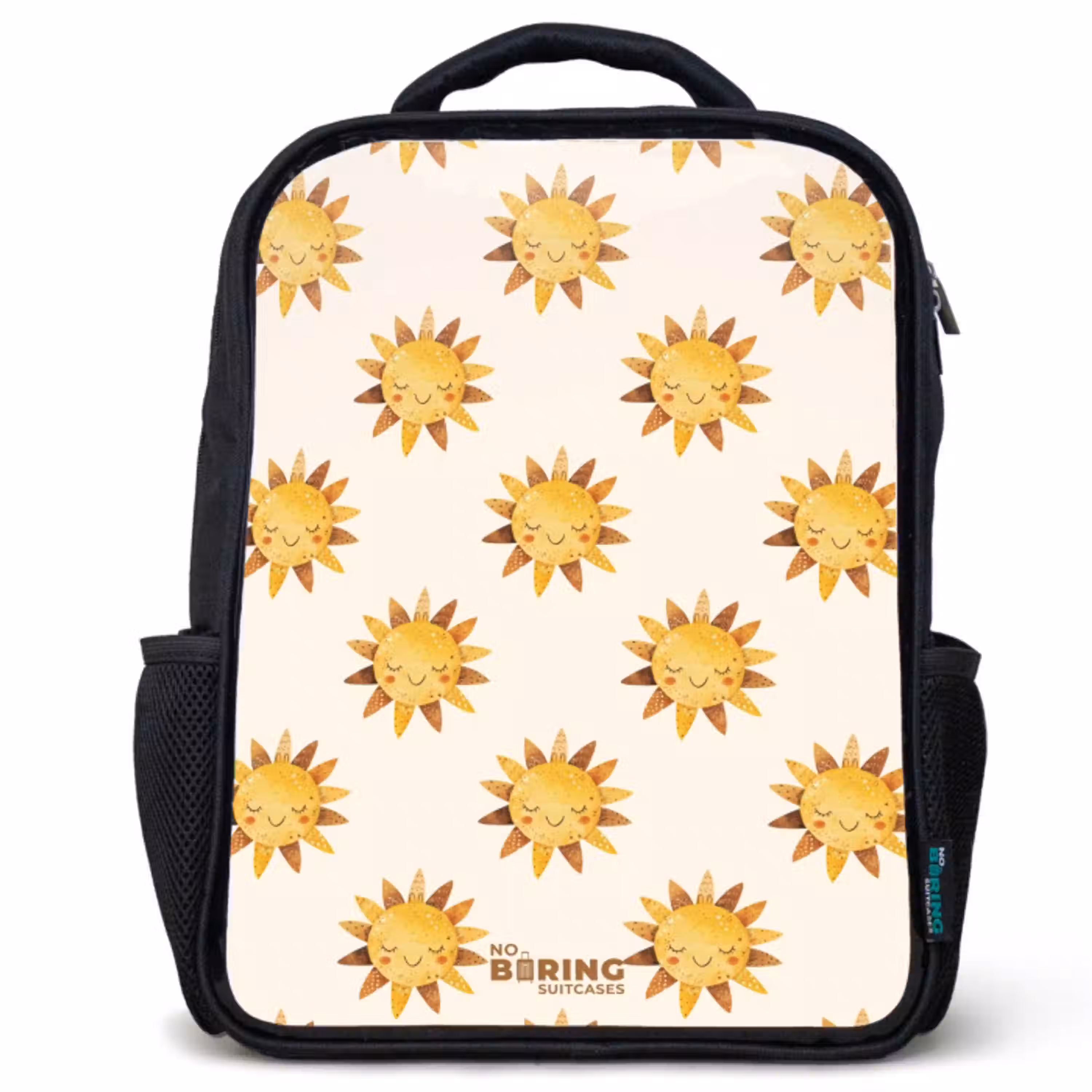 Lachende zonnetjes als patroon op beige achtergrond Rugzak - Zwart middel -3d