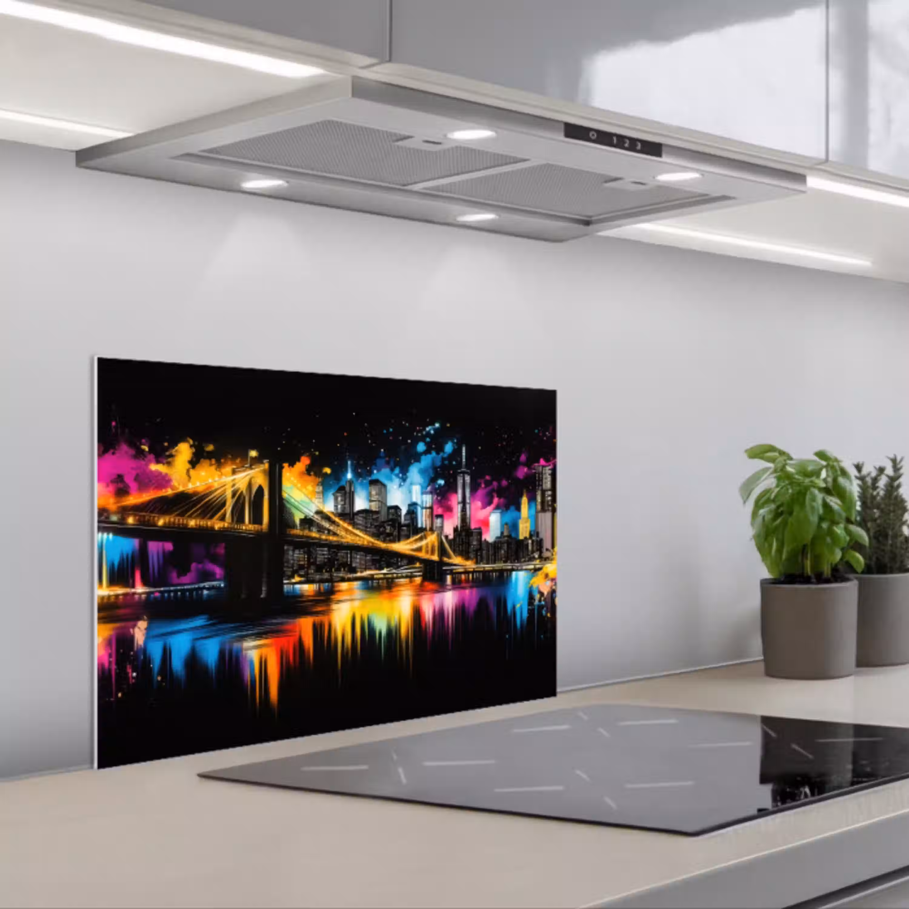 Skyline - Brug - Verlichting - Kleuren keuken achterwand spatscherm klein -3d_schuin