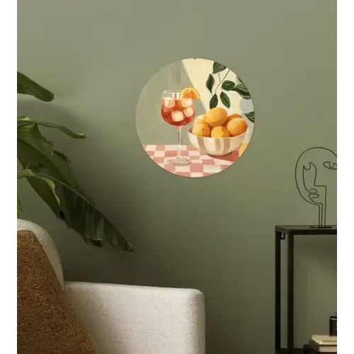 Citroenen - Glas - Tafelkleed - Geblokt Wandcirkel behangsticker klein -sfeer2