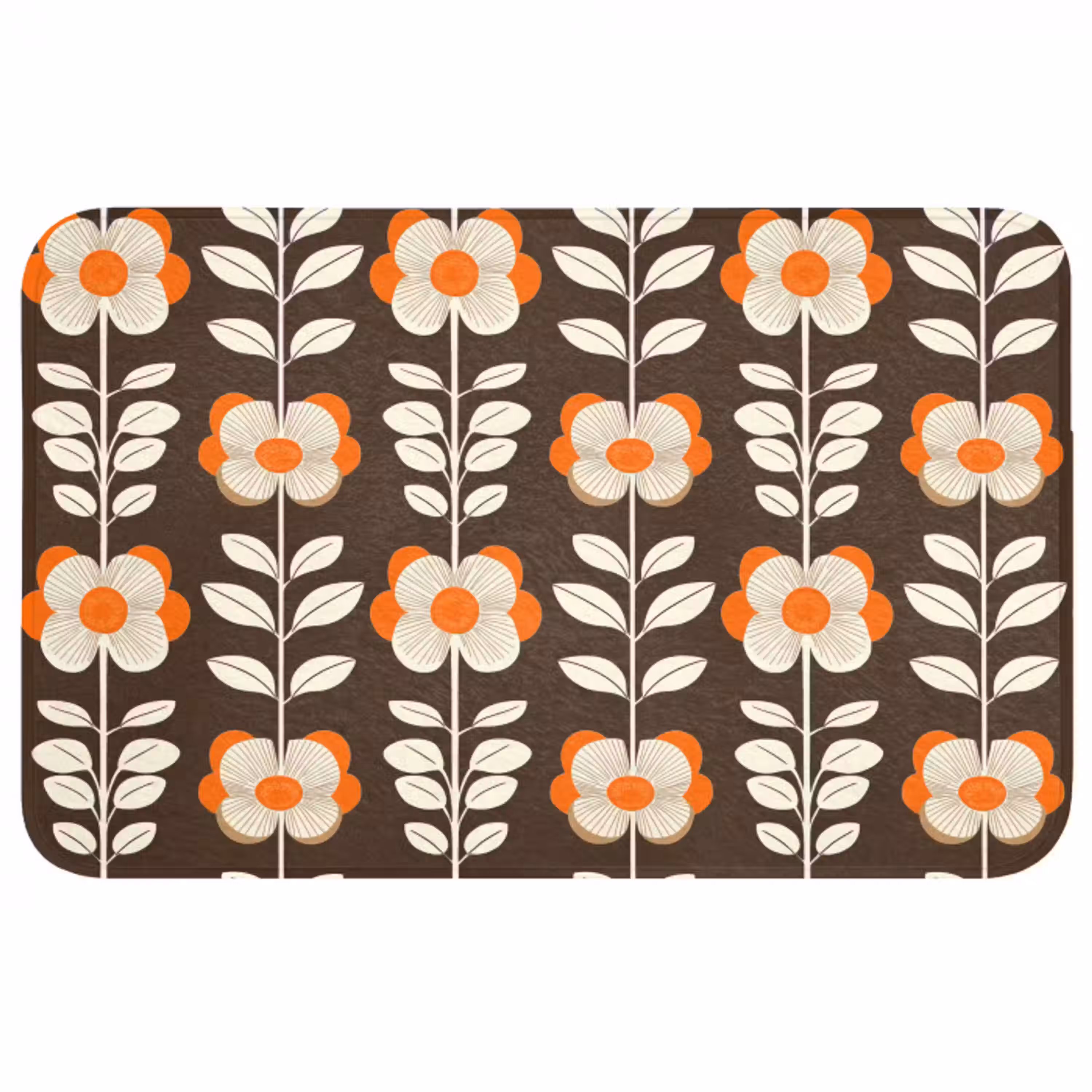 Bloemen - Retro - Bruin Badmat middel 997 -3d