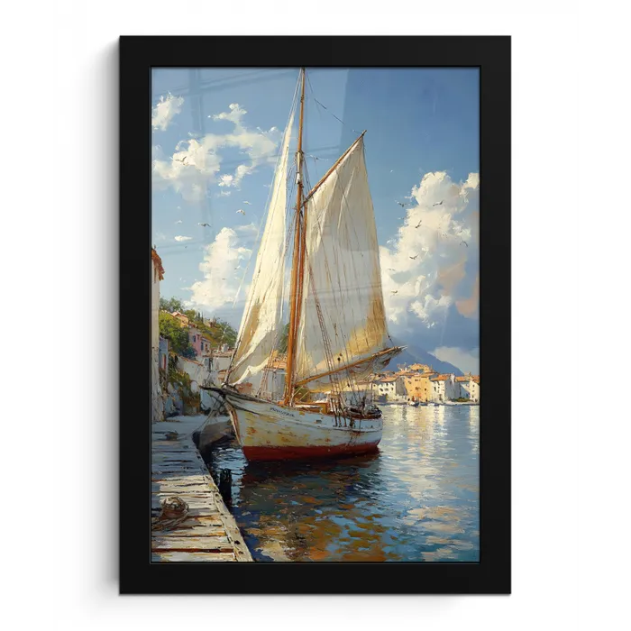 Zeilschip - Huizen - Kade - Zee fotolijst zwart zonder passe partout klein -3d