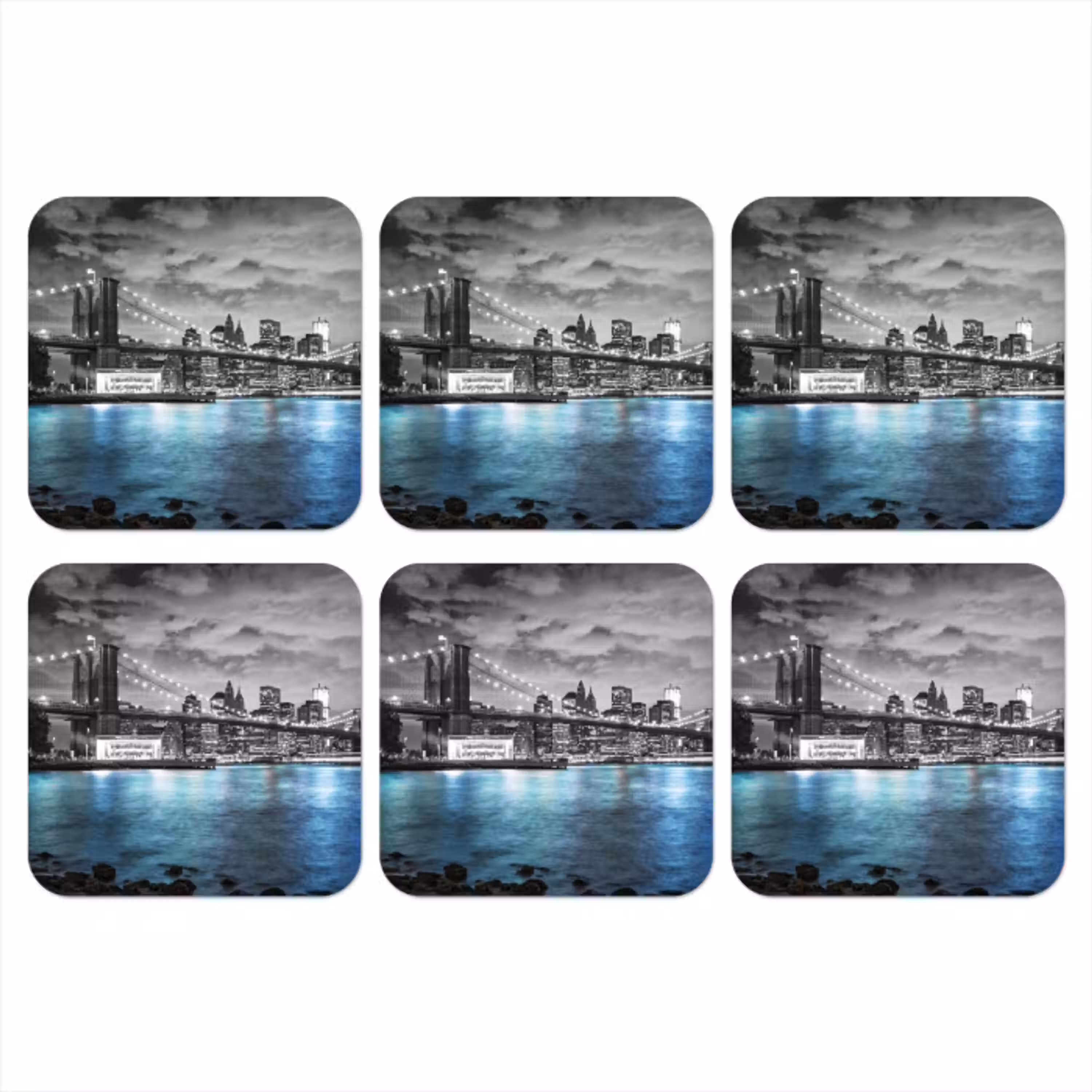New York - Skyline - Stad - Blauw onderzetter kurk middel -3d