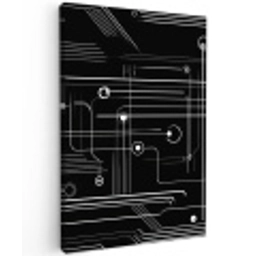 Gaming - Abstract - Lijnen - Rondjes - Zwart Tuinposter op houten frame 2 cm dik middel -3d