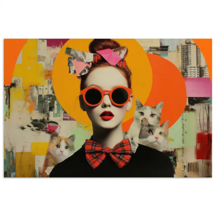 Vrouw - Bril - Strik - Retro poster papier klein -3d