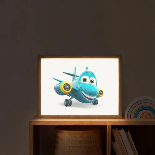 Vliegtuig - Blauw - Kinderen - Jongens Light Box met batterij (Wandlamp kind) middel -sfeer1_kind