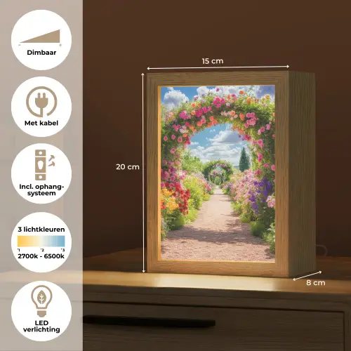 Doorkijk - Bloemen - Kleurrijk - Natuur Light Box met kabel (Tafellamp) klein -USP_NL
