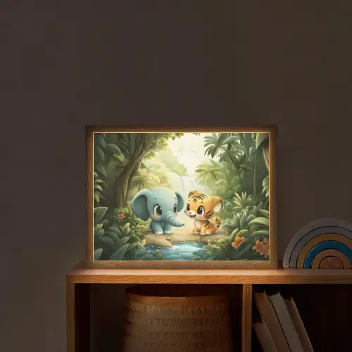Olifant - Tijger - Bos - Jungle Light Box met batterij (Wandlamp kind) middel -sfeer1_kind